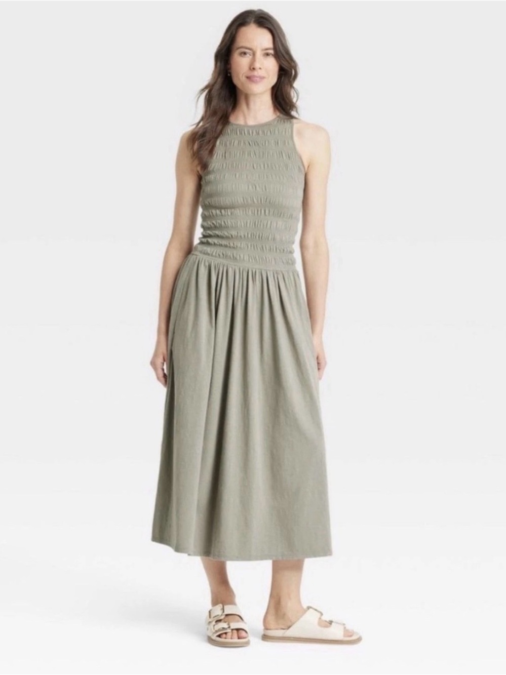 Universal Threads Sage Smocked High-Neck Midi Dress